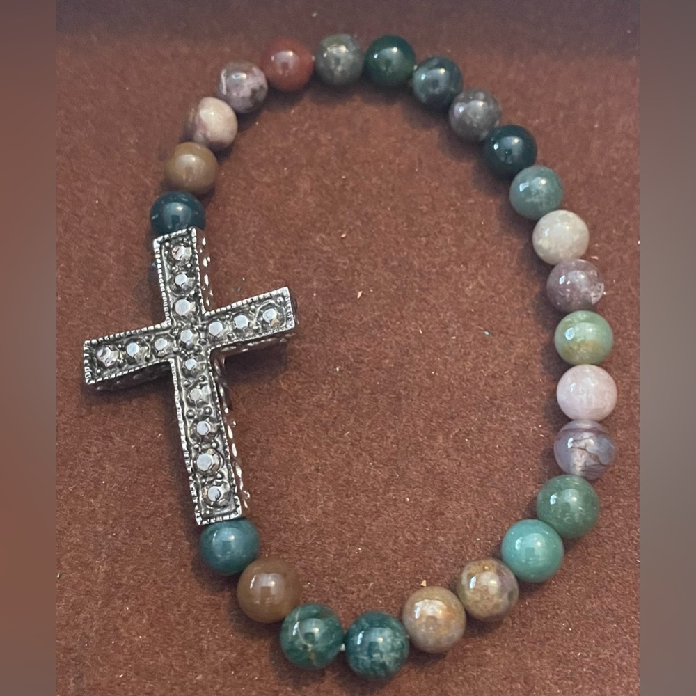 Beaded Cross Costume Bracelet with Silver Accents
